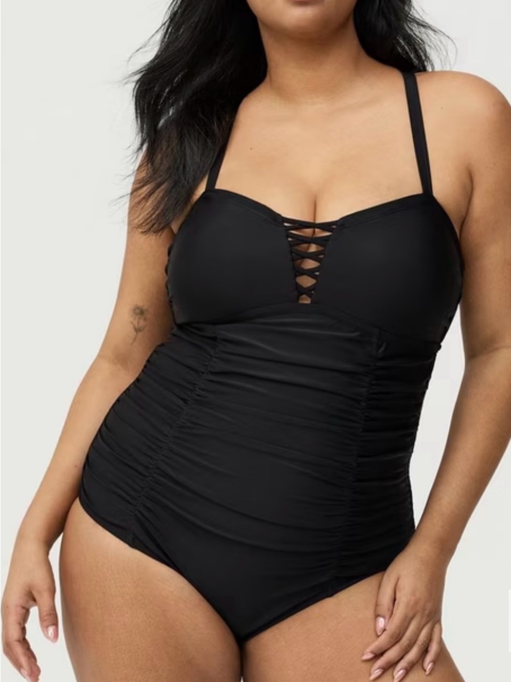Torrid Slim Fix Lattice One Piece Swimsuit ruched lace up size 4